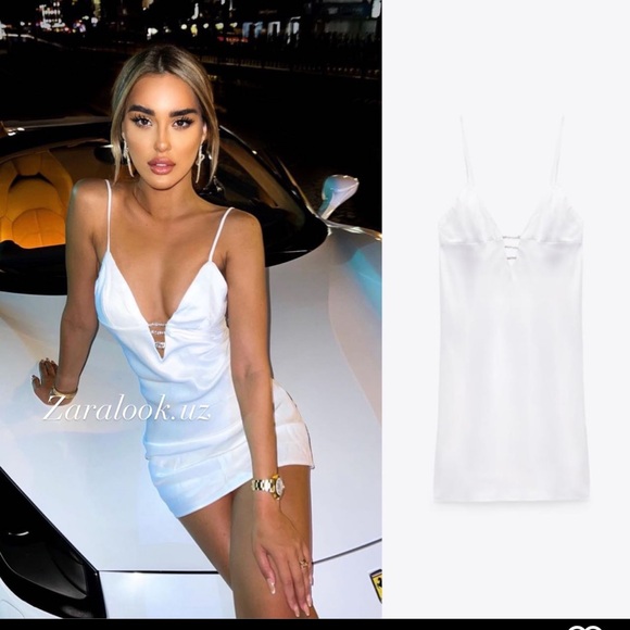 ZARA SATIN EFFECT JEWEL DRESS - Picture 16 of 16